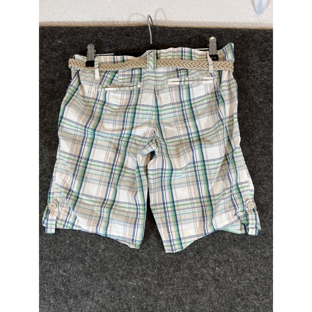 VTG Y2K Abercrombie Plaid Bermuda Shorts Womens 14 Blue Green Pink Braided Belt